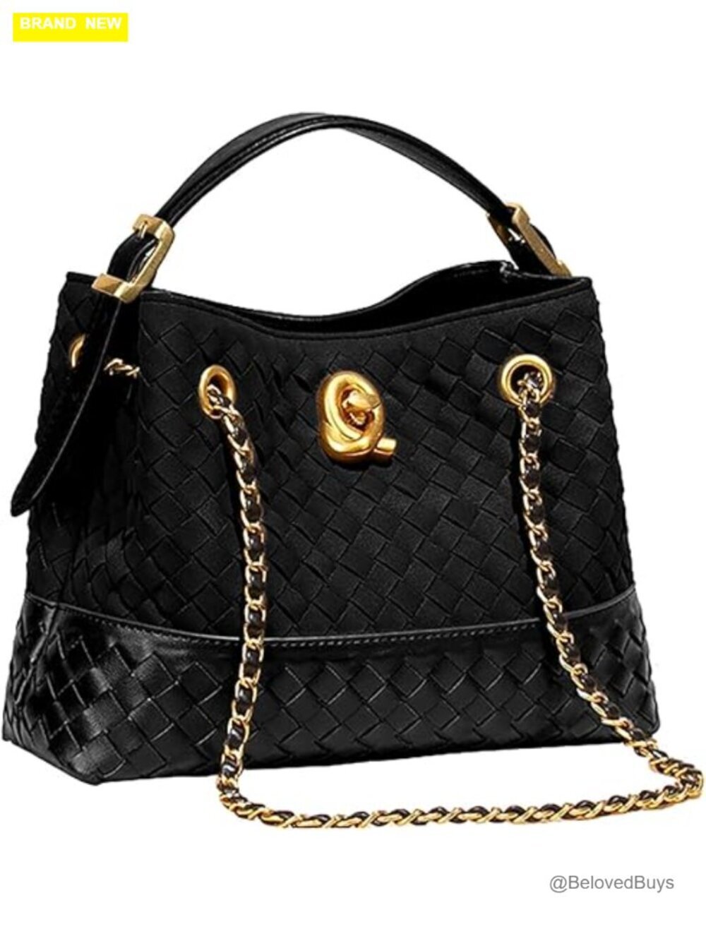 Woven Suede Vegan Leather Small Shoulder Bag Hobo Purse with Twist Lock Chain